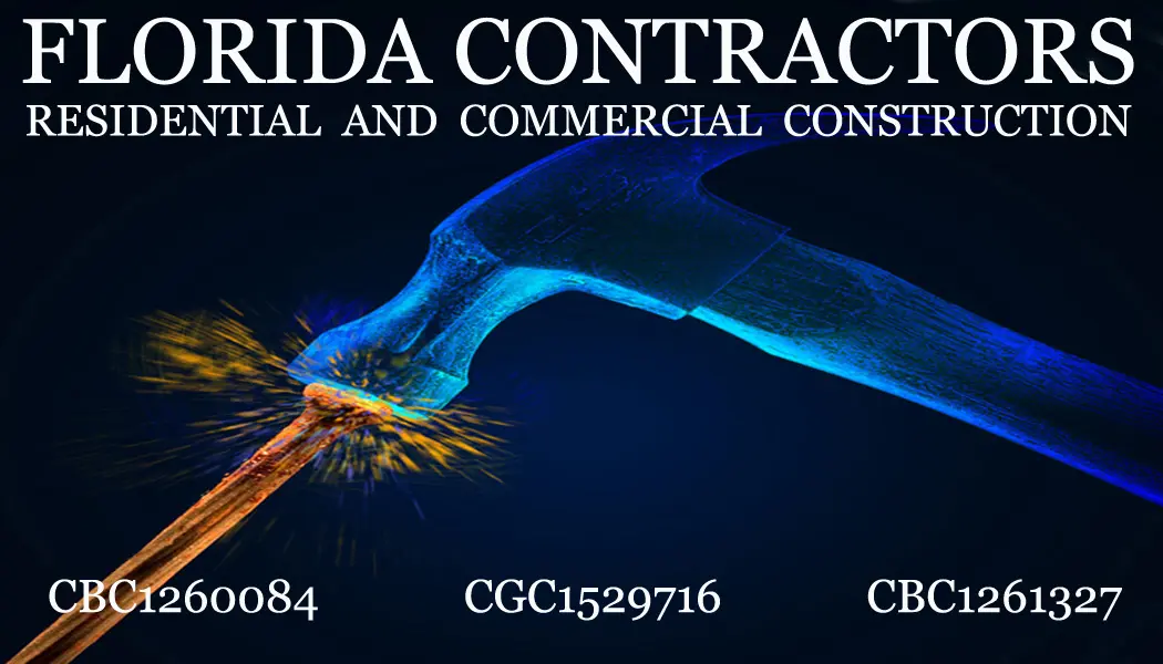 A hammer with a blue background and the words florida contracting, inc.